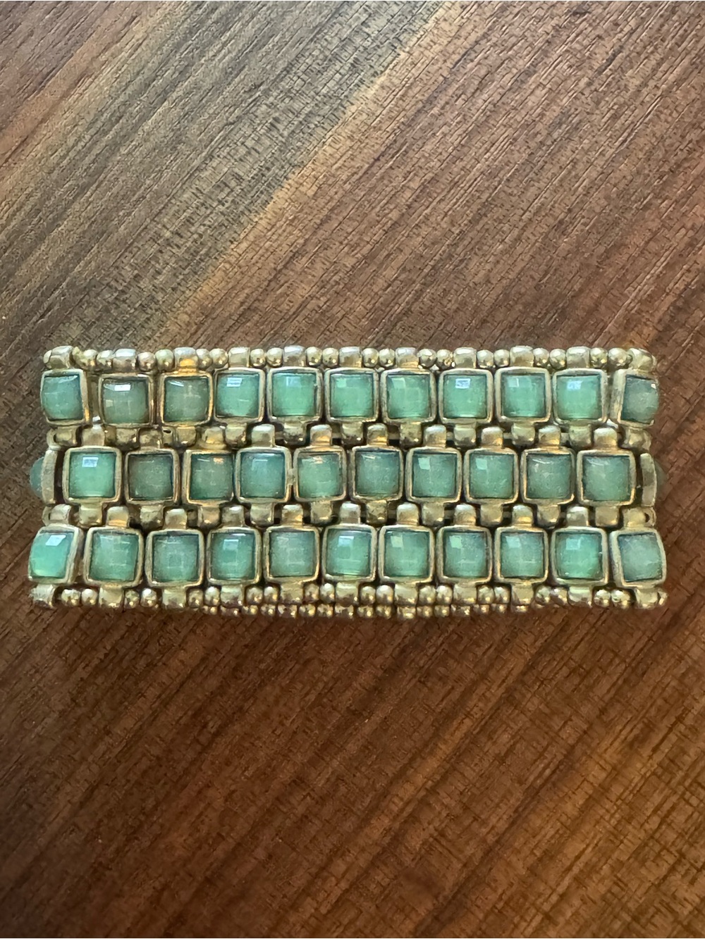 Gold-Tone Stretch Bracelet with Mint Green Square Stones